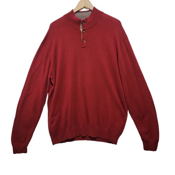 Cortefiel Mens Sweater Red Heather Cotton Cashmere Quarter Button Size XXL - Picture 1 of 11